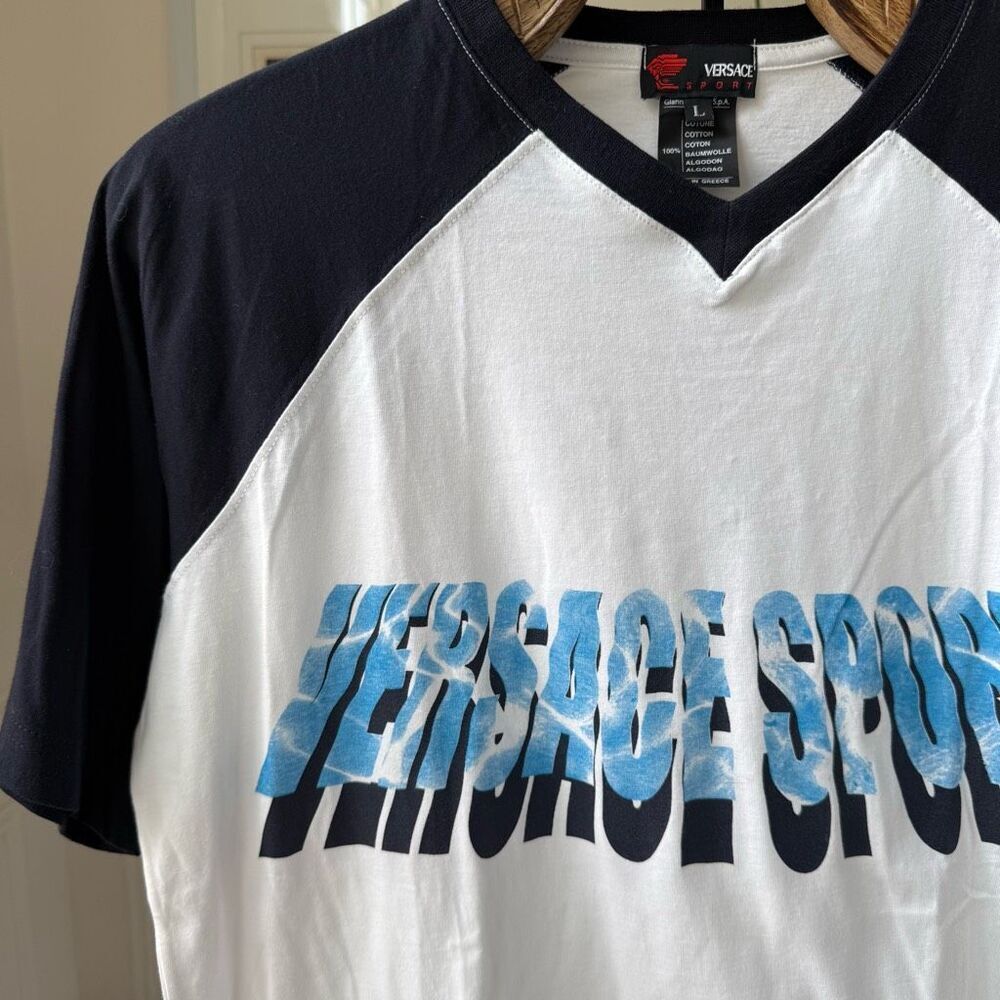 Versace Sport Vneck Raglan Logo Tshirt L